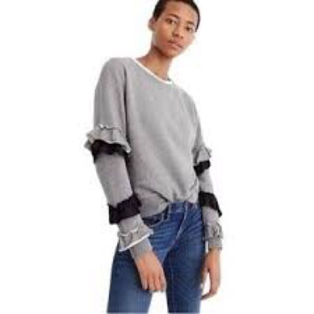 J. Crew Gray Knit Top with Ruffle Sleeves